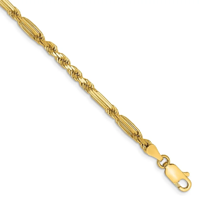 Women’s gold cuff bracelets-14k Yellow Gold 3.0mm Diamond-Cut Milano Rope Chain Bracelet, 7"