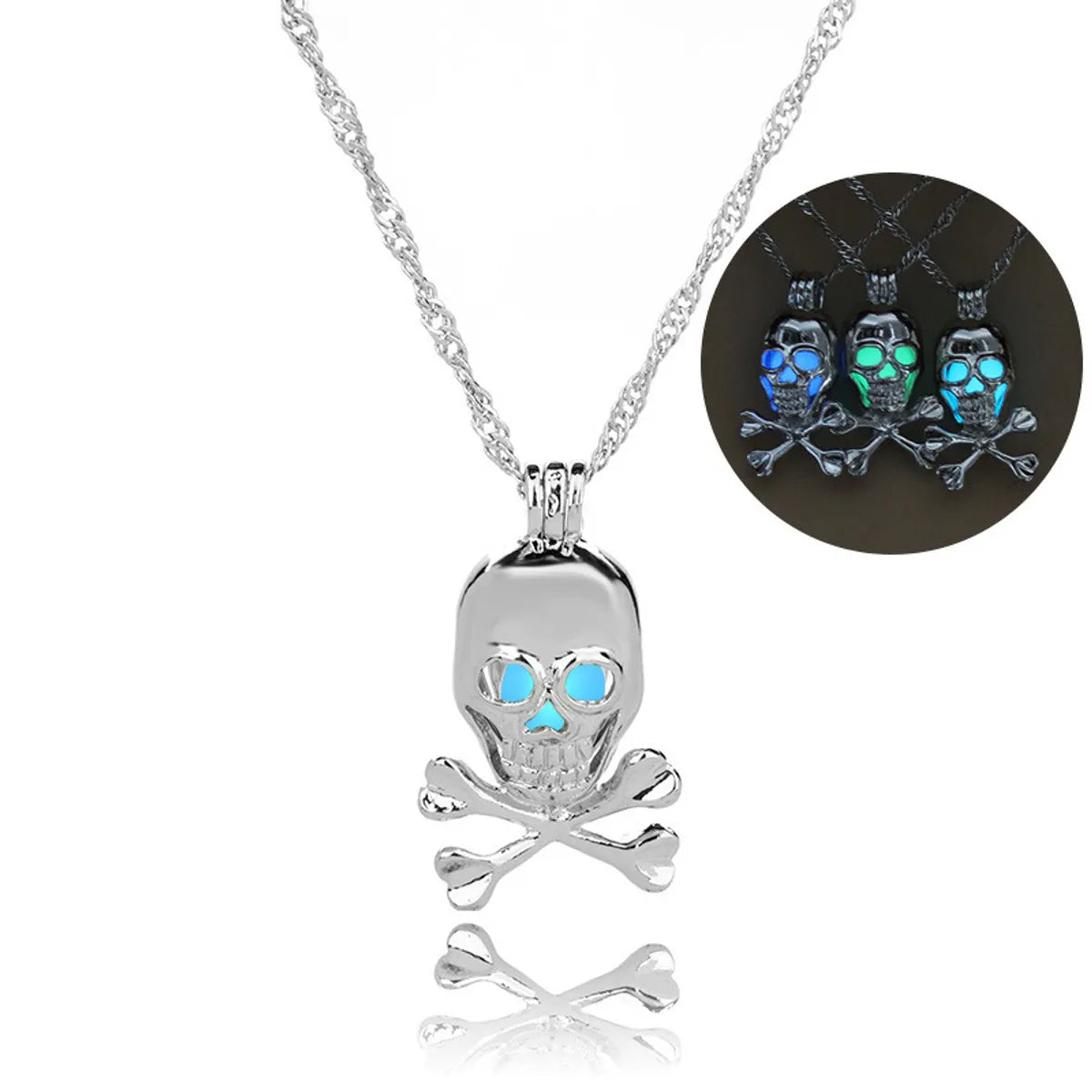 Women’s silver pendant necklaces-Hot-selling Luminous Openable Skull Pendant Halloween Luminous Necklace Wholesale Gooddiy