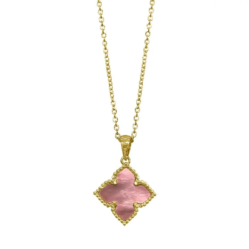 Women’s choker style necklaces-14k Gold Plated Pink Flower Mother of Pearl Necklace