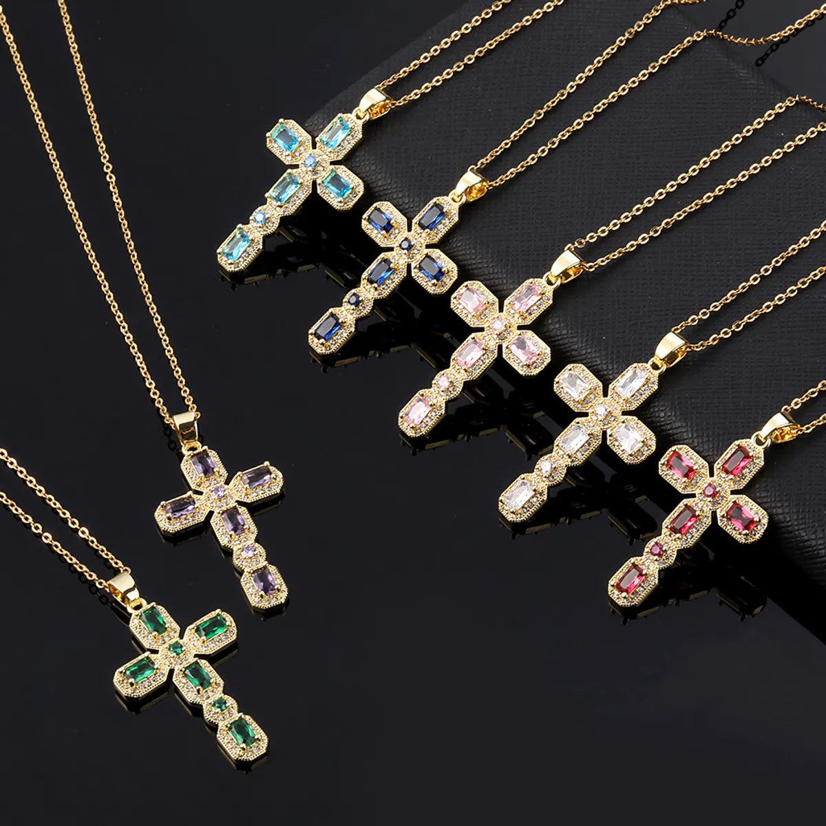 Women’s silver heart necklaces-Hip-hop Retro Simple Style Cross Copper Plating Inlay Zircon Gold Plated Pendant Necklace