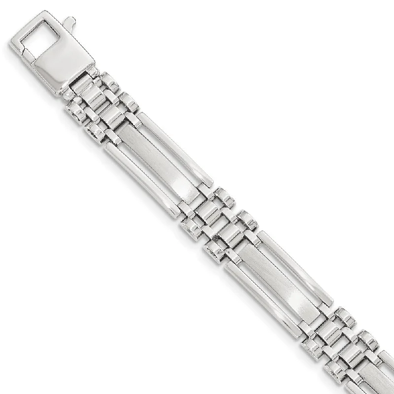 Women’s gold bracelets-14k Men's White Gold Brushed and Polished Link 8.5in Bracelet-WBC-GB237-8.5