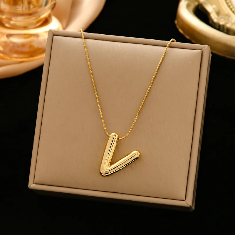 337 Letter V Snake Bones Chain-Gold