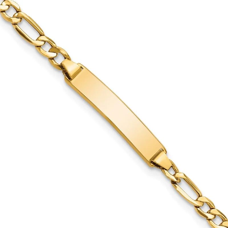 Women’s solid gold bracelets-14k Yellow Gold 4.4mm Semi-Solid Figaro Link ID Bracelet, 6"