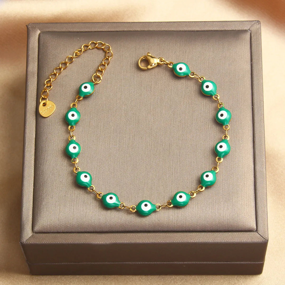 Green Eye Stainless Steel Bracelet 22cm