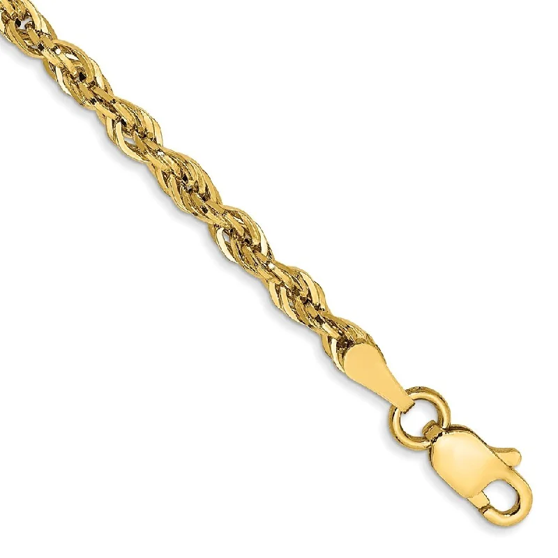 Women’s stacked bracelets-14k Yellow Gold 2.8mm Semi-Solid Rope Chain Bracelet Anklet, 10"