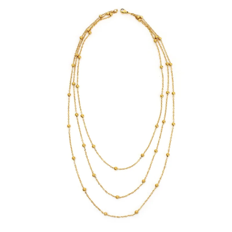 Stainless Steel Gold Bead Necklace Three-Layer Necklace