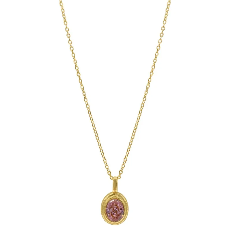 Women’s bar necklaces-Tarnish Resistant 14k Gold Plated Pink Stone Necklace