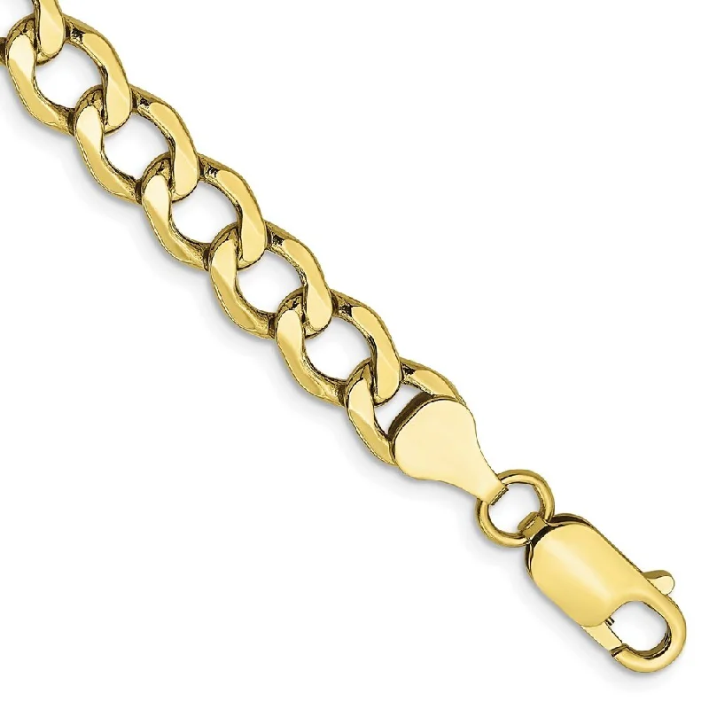 Women’s luxurious charm bracelets-10k Yellow Gold 6.5mm Semi-Solid Curb Link Chain Bracelet, 7"