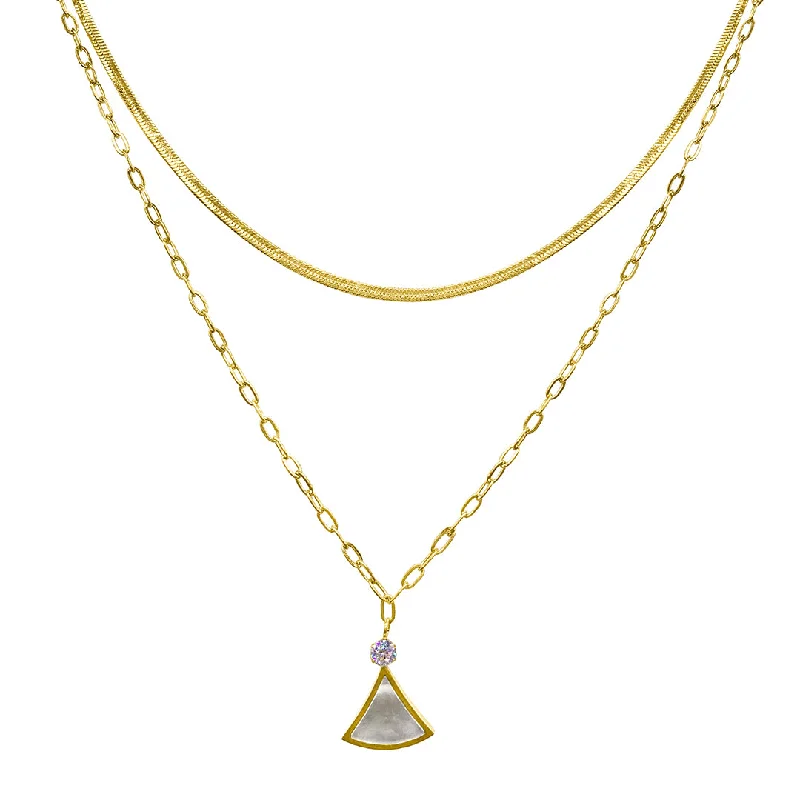 Women’s silver chain necklaces-Tarnish Resistant 14k Gold Plated Layered Mixed Chain Ginko Leaf Necklace