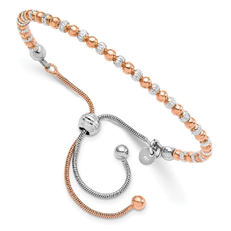 Women’s sterling silver bracelets-925 Sterling Silver 3mm Rose Gold-plated Diamond-Cut Adjustable Bracelet