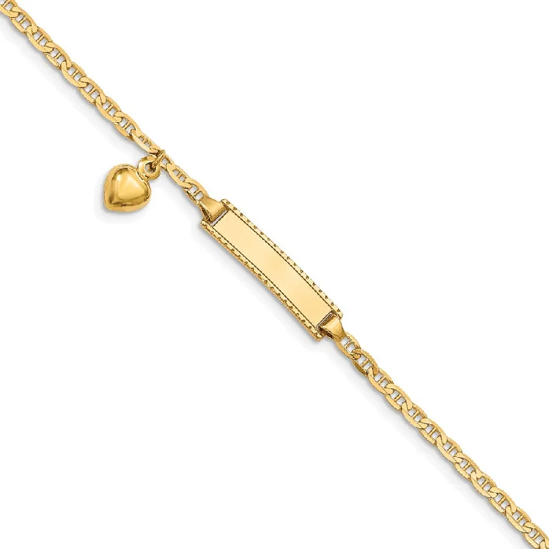 Women’s stretchable bracelets-14k Children's Heart Dangle Anchor Link ID Bracelet-WBC-BID100-6