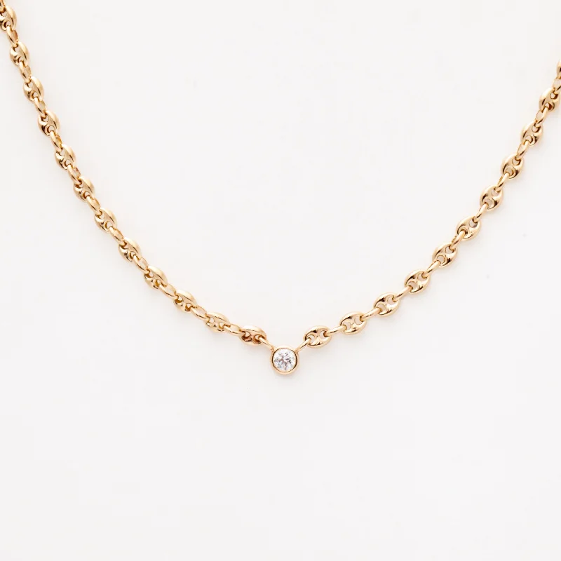 Women’s statement necklaces-Floating Diamond on Small Puffed Mariner Chain Necklace