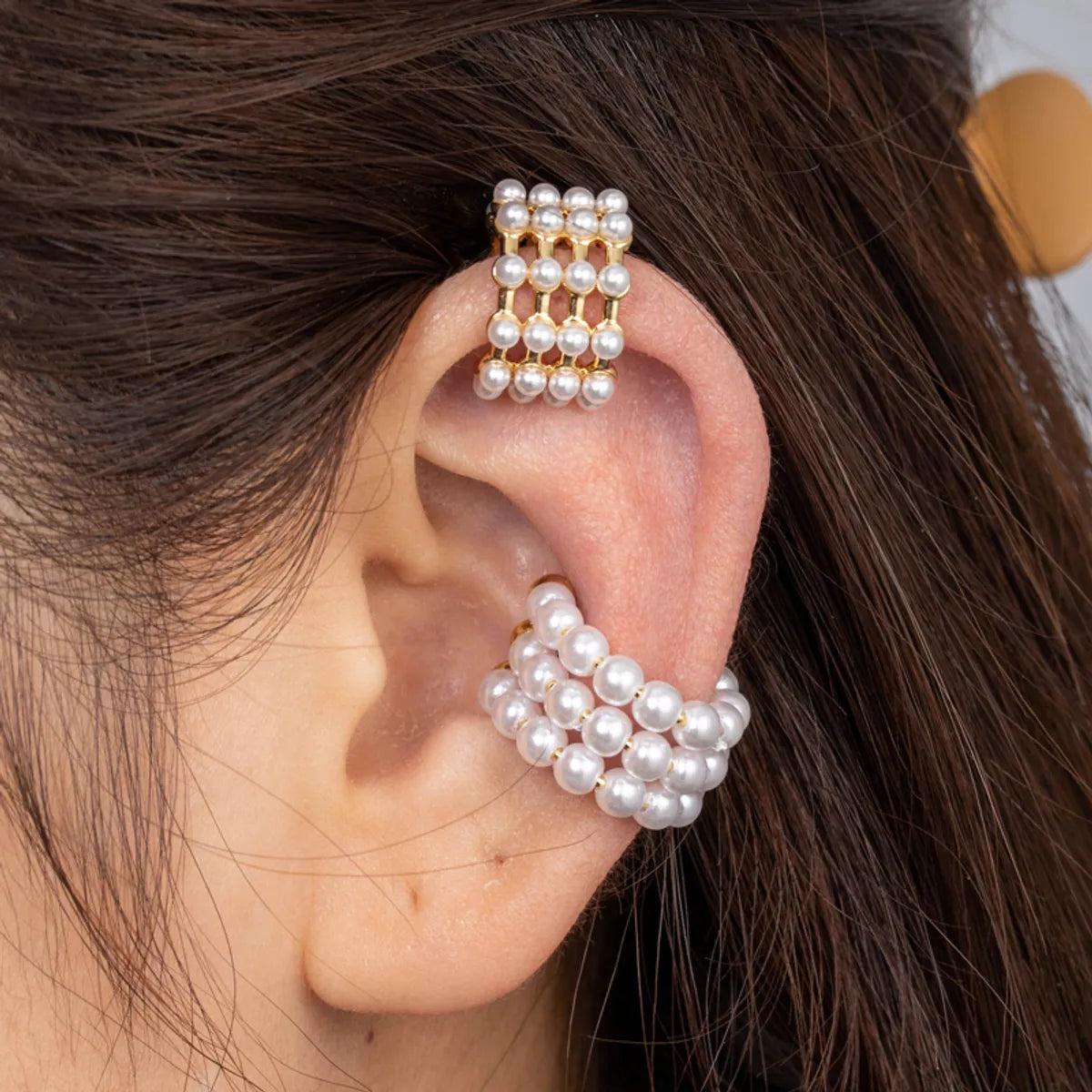 Women’s geometric earrings-1 Piece French Style Simple Style Korean Style C Shape Pearl Copper Ear Cuffs