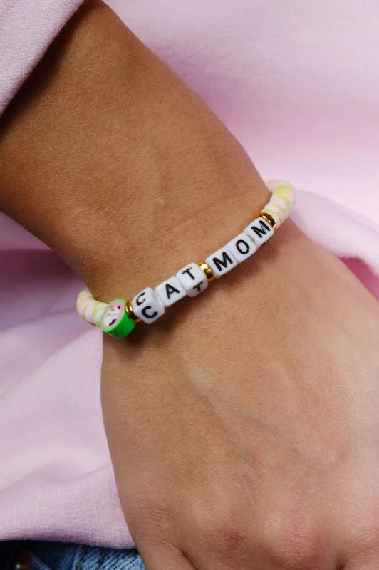 Women’s crystal bracelets-Cat Mom Inspirational Beaded Bracelet