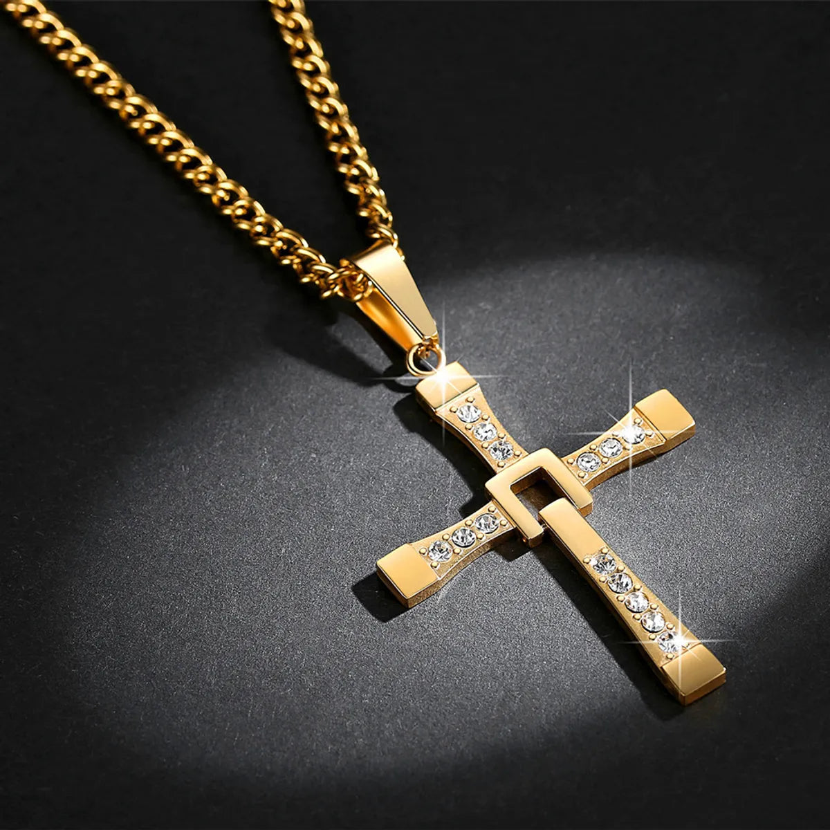 Women’s custom gemstone necklaces-Simple Style Cross Stainless Steel Inlay Zircon Pendant Necklace