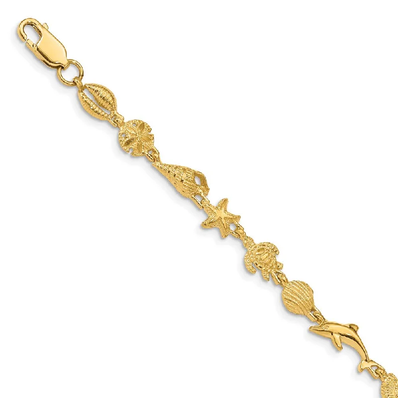 Women’s friendship bracelets-14K Gold Polished and Textured Sea Life Bracelet-WBC-FB1443-7.25