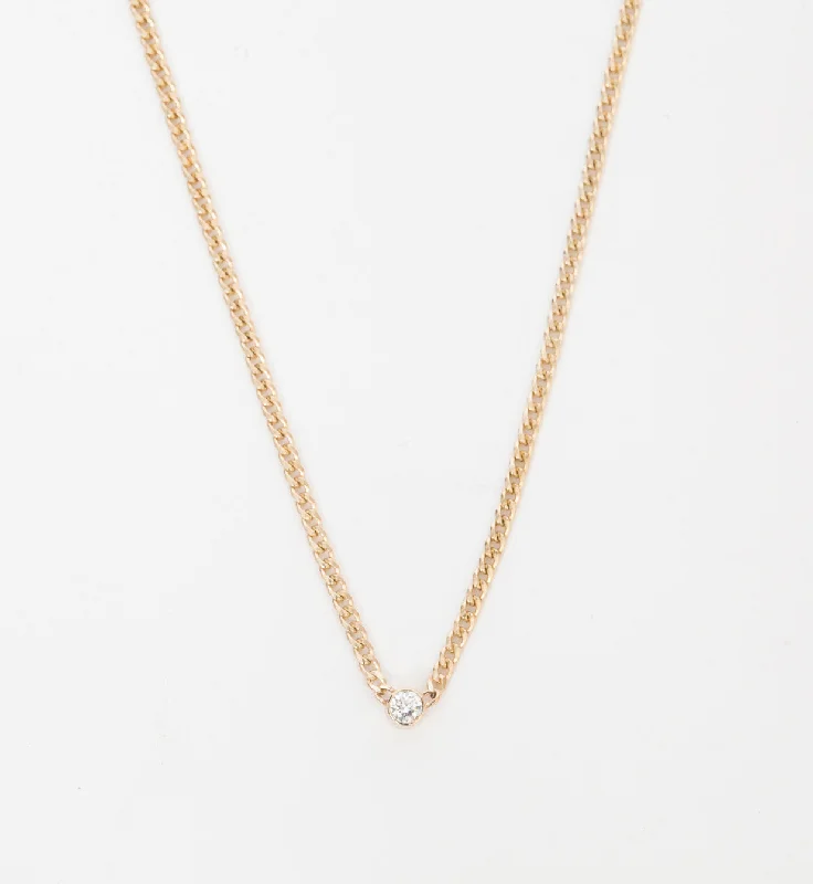 Women’s trendy necklaces-Extra Small Curb Chain Bezel Diamond Necklace