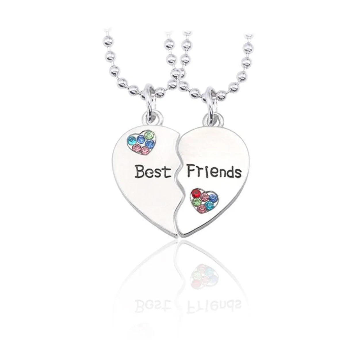 Women’s rose gold necklaces-English Best Friends Letter Heart-shaped Stitching Two-petal Color Rhinestone Necklace Nhcu146506