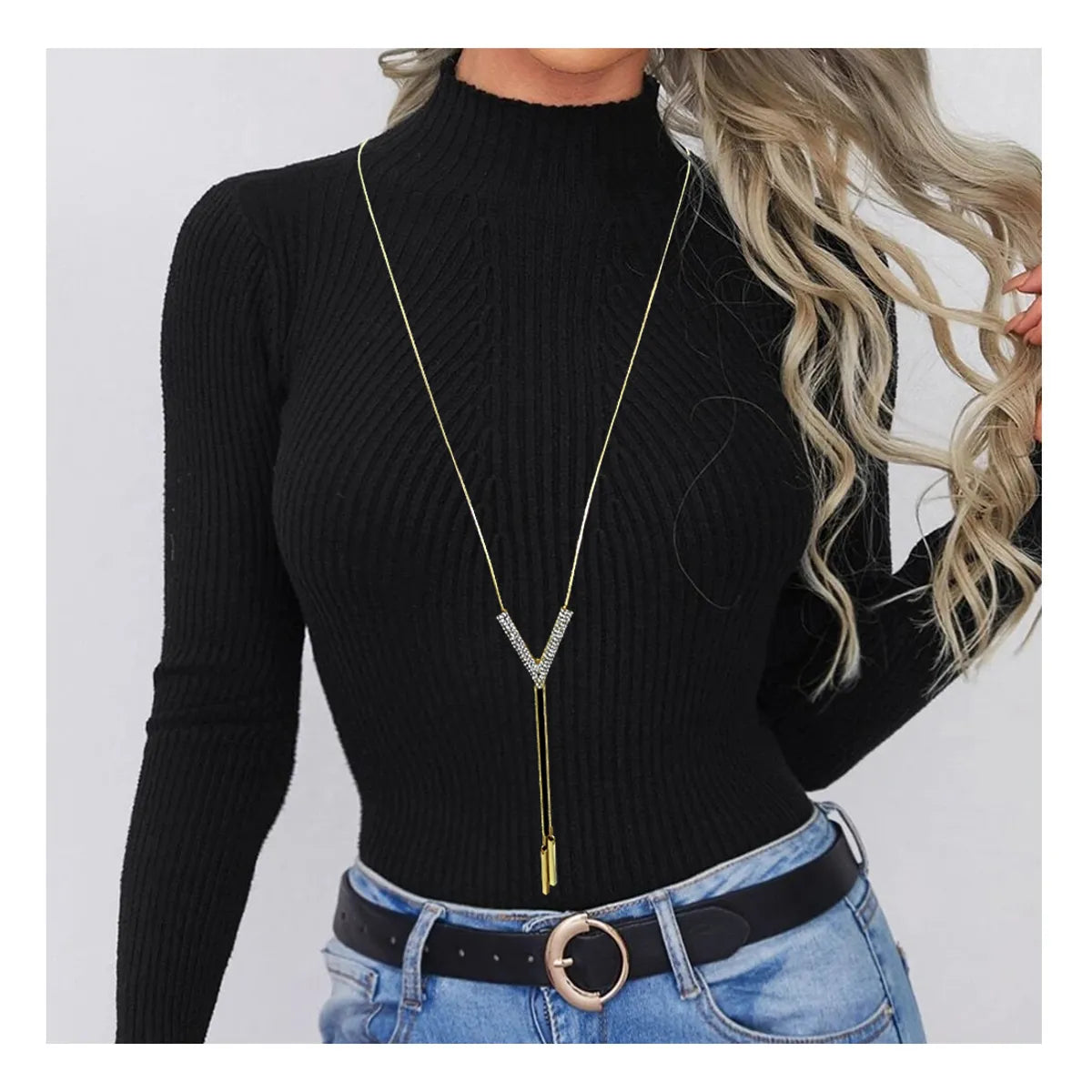 Women’s trendy necklaces-1 Piece Simple Style V Shape Alloy Inlay Rhinestones Women's Pendant Necklace