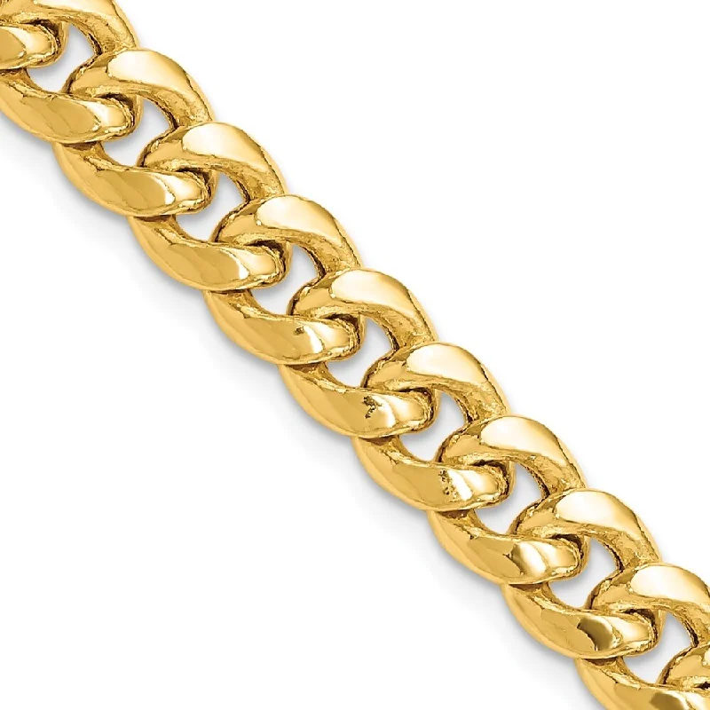 Women’s diamond bracelets-14k Yellow Gold 7.3mm Semi-Solid Miami Cuban Chain Bracelet, 7"