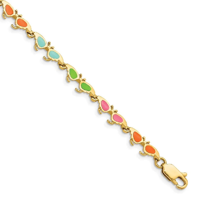 Women’s stackable bracelets-14k Multi-Color Enamel Butterfly Sunglasses Bracelet-WBC-FB1569-7.25