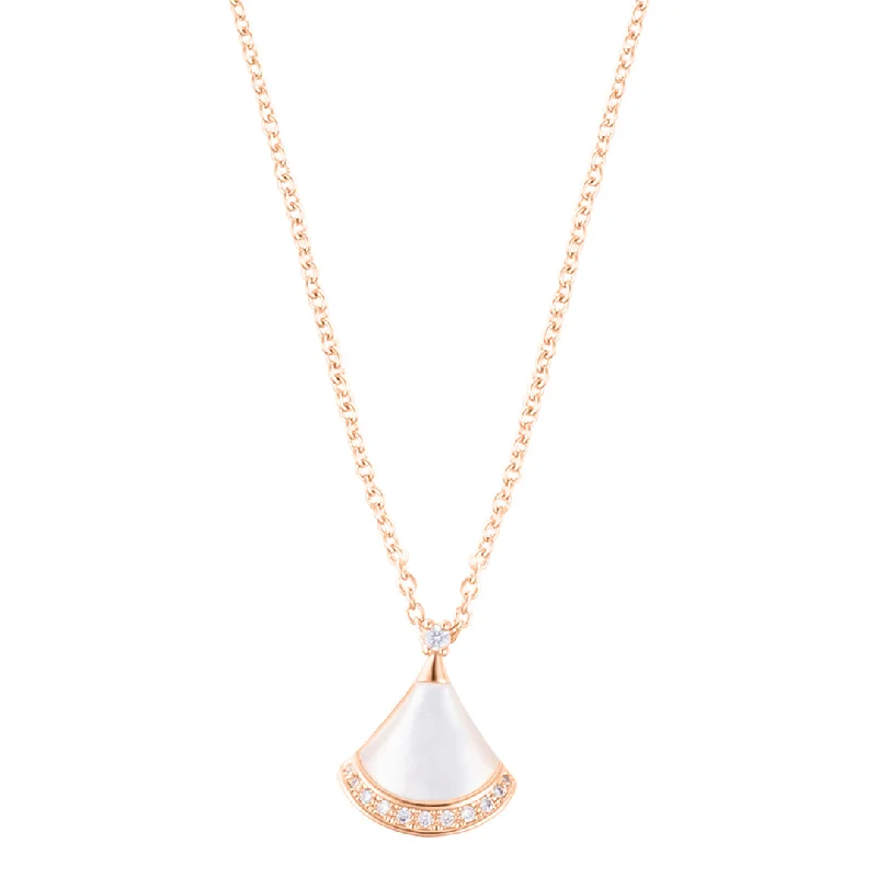 Women’s twisted gold necklaces-14k Rose Gold Plated Mother of Pearl CZ Leaf Pendant Necklace