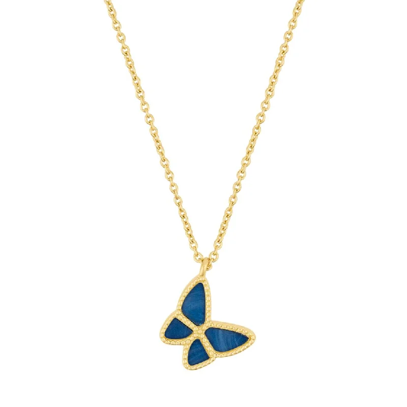 Women’s pearl pendant necklaces-14k Gold Plated Blue Butterfly Necklace