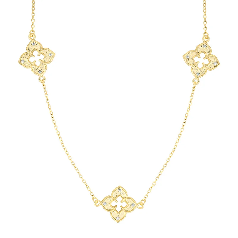 Women’s luxury gold necklaces-14k Gold Plated 36" Clover Station Necklace