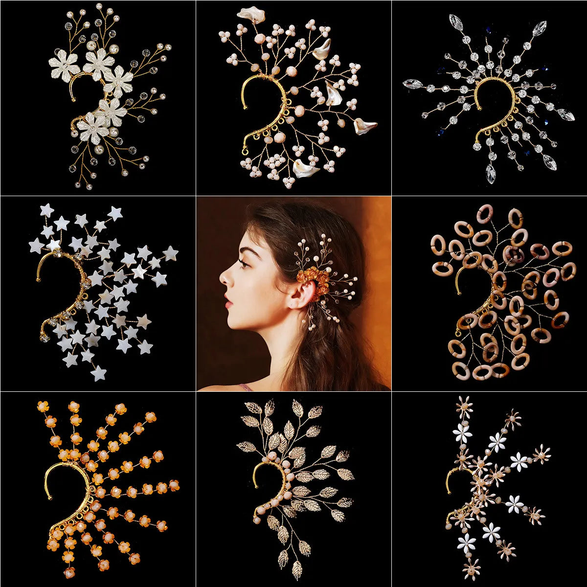 Women’s gold and silver earrings-Wholesale Jewelry Sweet Flower Crystal Inlay Ear Cuffs