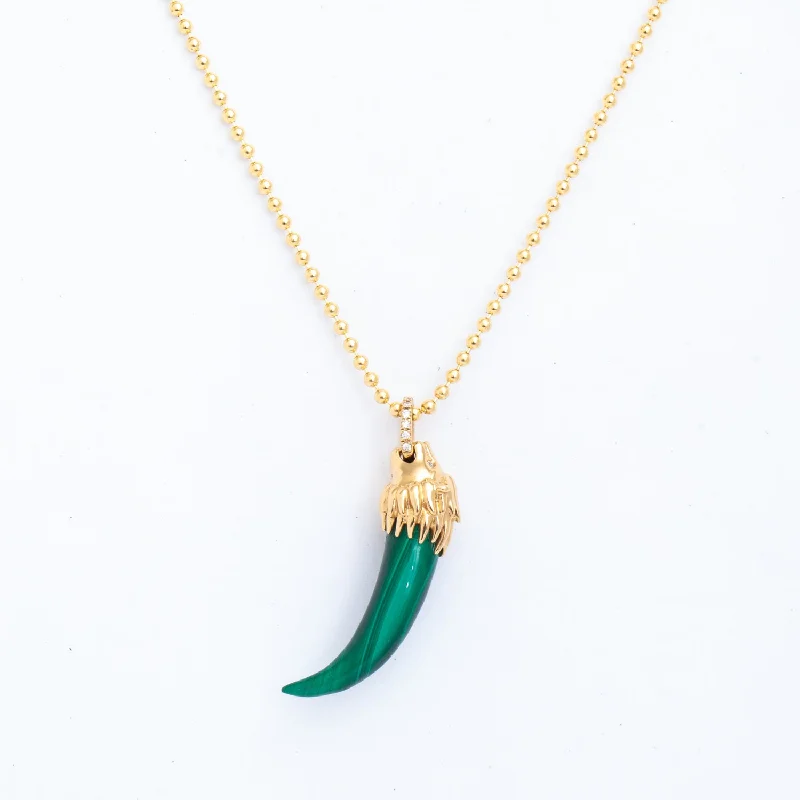 Women’s statement necklaces-Il Leone Piccolo Malachite Lion's Tooth Necklace