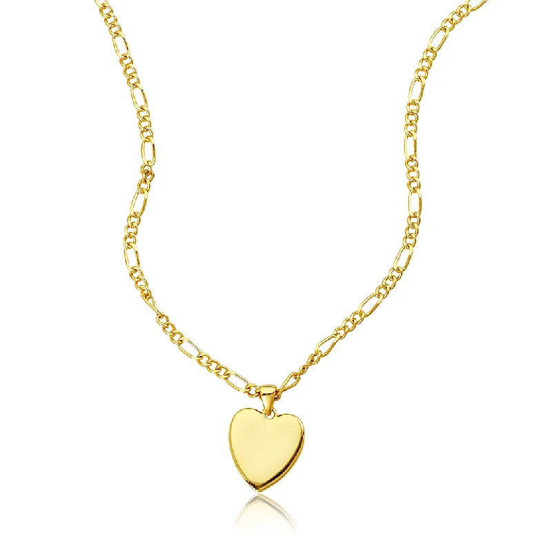 Women’s luxury pendant necklaces-14k Gold Plated Figaro Chain Heart Necklace