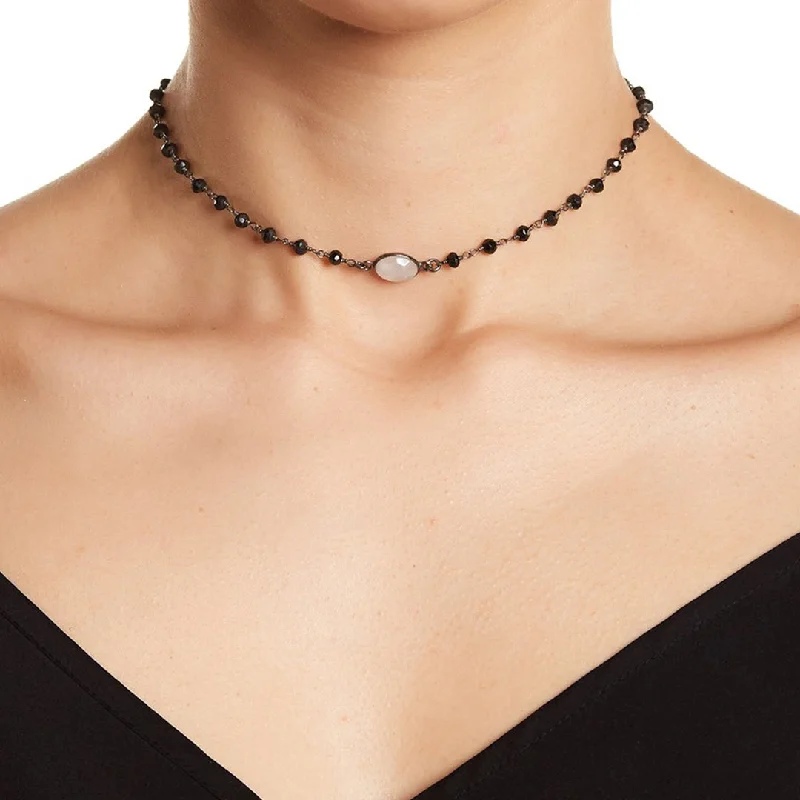 Women’s pearl pendant necklaces-Moonstone and Black Spinel Rosary Choker Necklace