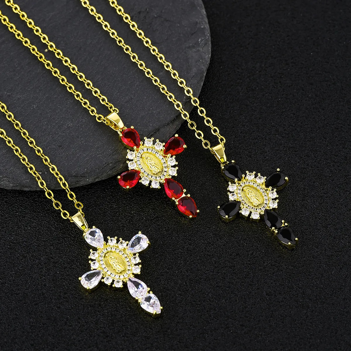 Women’s vintage necklaces-Stainless Steel Copper Casual Simple Style Human Cross Plating Inlay Zircon Pendant Necklace