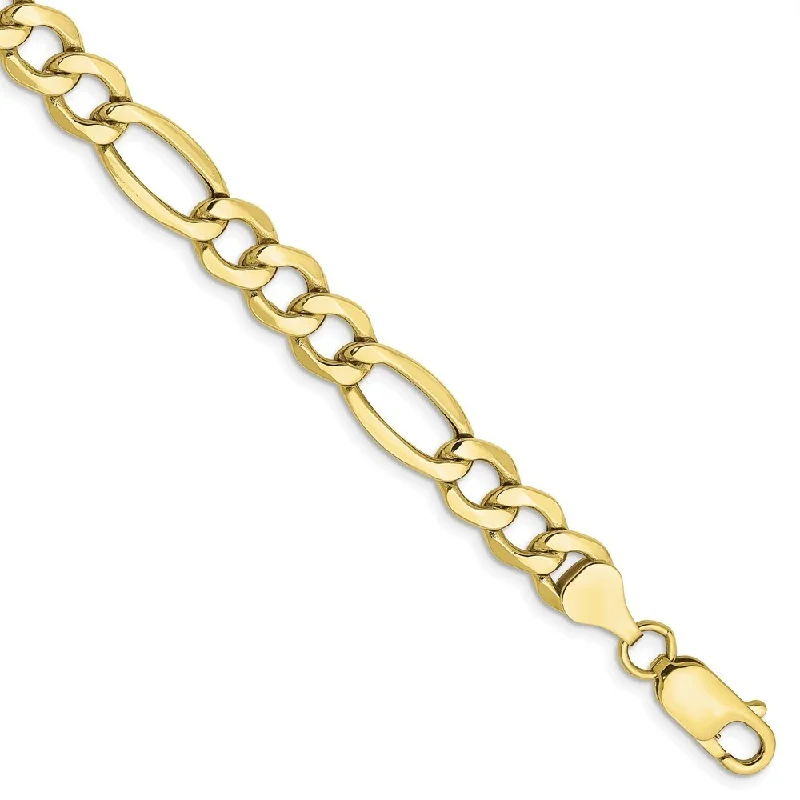 Women’s crystal bangles-10k Yellow Gold 7.3mm Semi-Solid Figaro Chain Bracelet, 7"