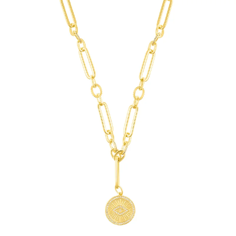 Women’s star-shaped necklaces-14k Gold Plated CZ Evil Eye Mixed Link Y-Necklace