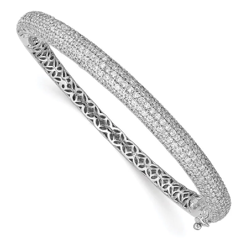 Women’s woven leather bracelets-925 Sterling Silver Pav‚ Rhodium-plated 283 Stone Cubic Zirconia Bangle Bracelet