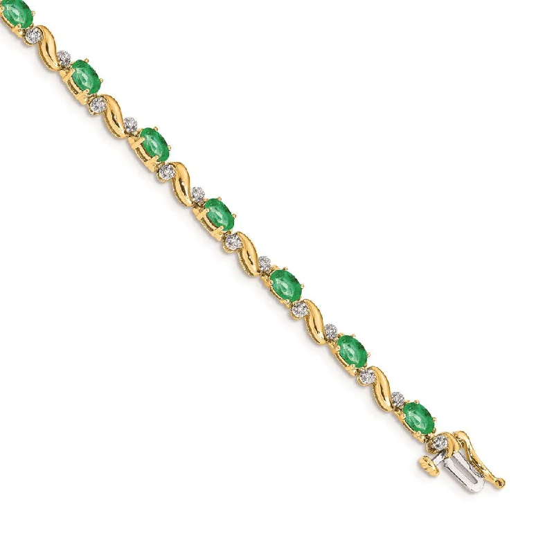 Women’s silver charm bracelets-14k Diamond and Emerald Bracelet-WBC-BM4487-EM-010-YA