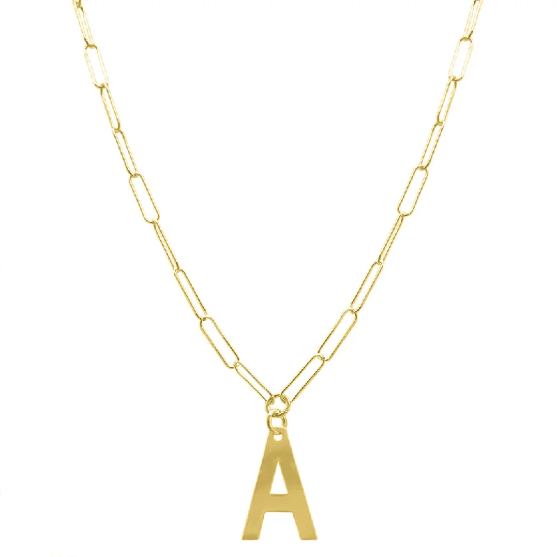 Women’s statement gold necklaces-Initial Necklace Paper Clip Chain silver gold