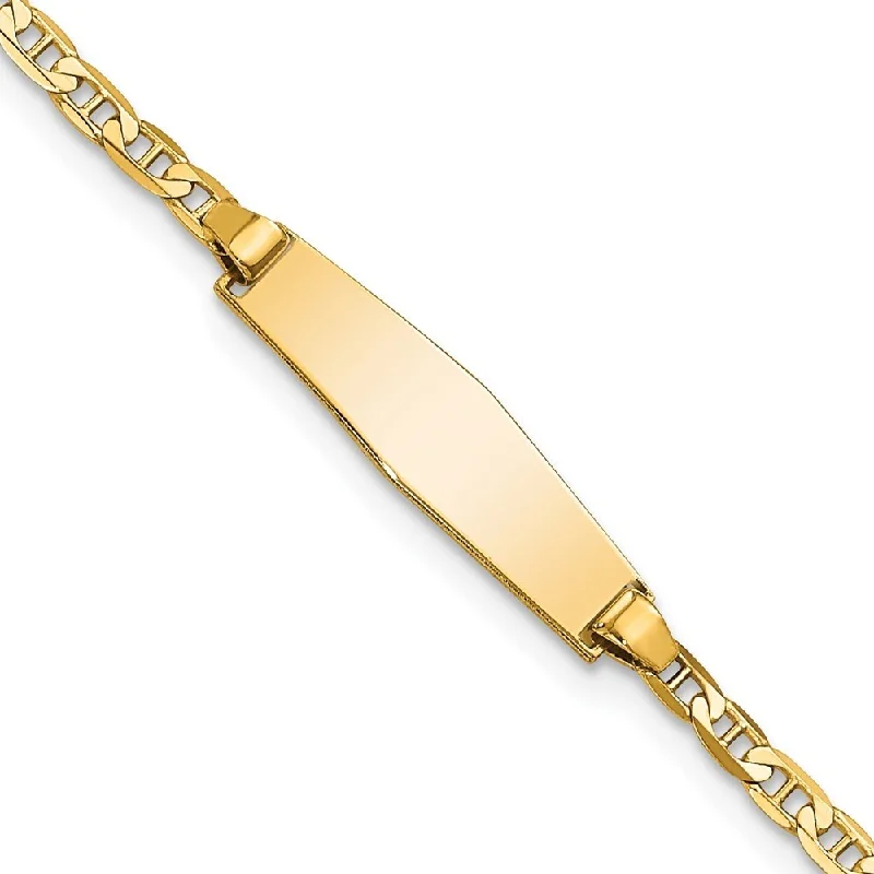 Women’s personalized bangles-14k Yellow Gold 5.2mm Soft Diamond Shape Flat Anchor Link ID Bracelet, 6"