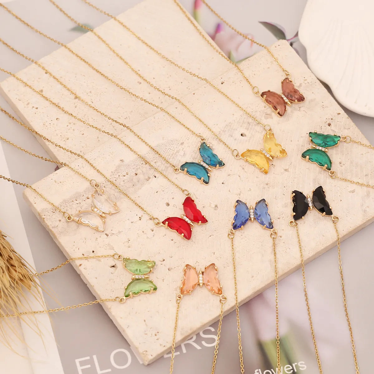 Women’s vintage pendant necklaces-Sweet Butterfly Stainless Steel Necklace Plating Glass Stainless Steel Necklaces