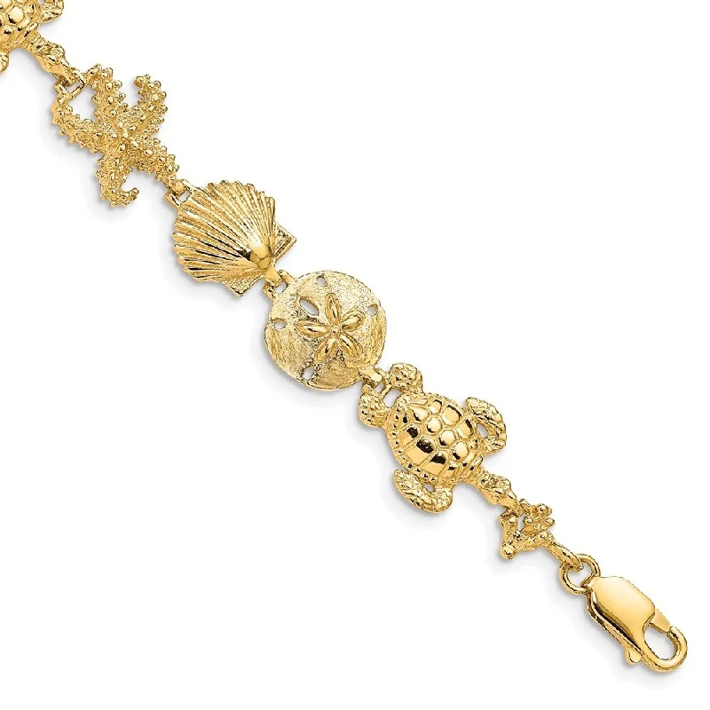 Women’s diamond bracelets-14k Yellow Gold 12mm Sea Life Theme Bracelet, 7.25"