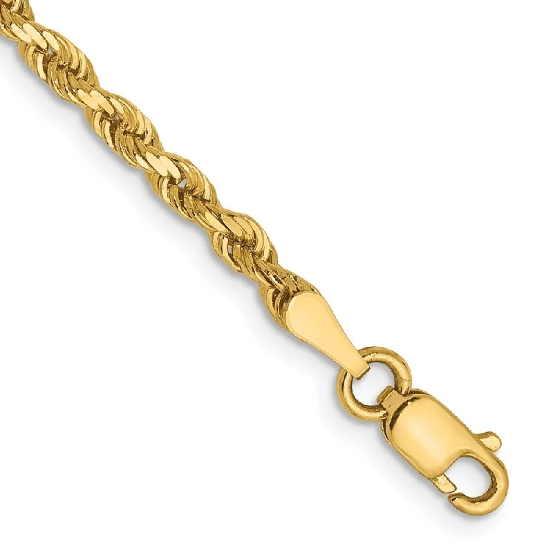 Women’s pearl bracelets-14k Yellow Gold 2.75mm Diamond-Cut Lightweight Rope Chain Bracelet, 7"