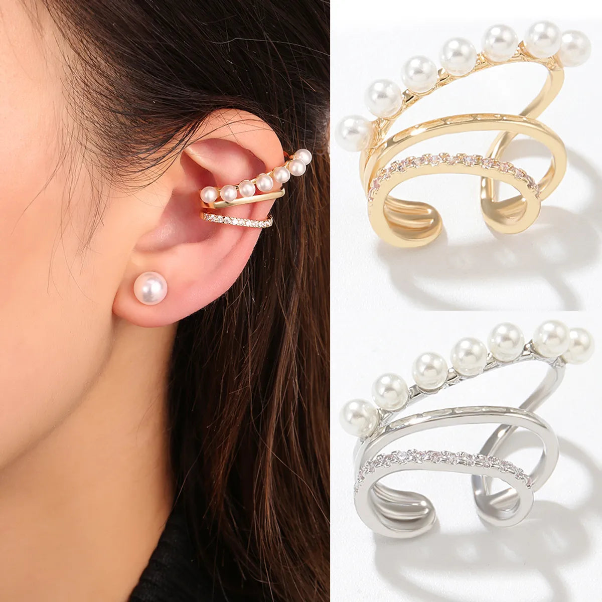 Women’s wedding earrings-Fashion Solid Color Copper Plating Inlay Pearl Ear Clips 1 Piece