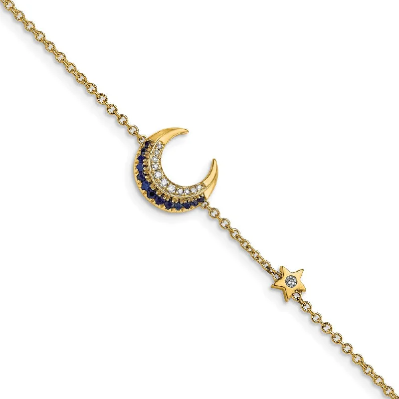 Women’s two-tone bracelets-14k Diamond and Sapphire Moon and Star 7in Bracelet-WBC-BM6847-SA-007-YA