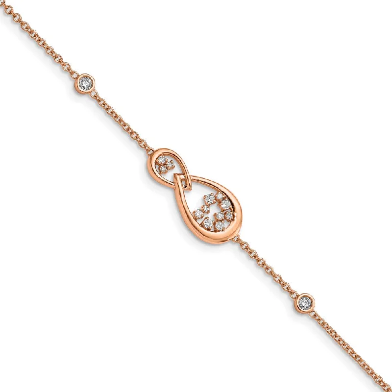 Women’s diamond tennis bracelets-14k Rose Gold Polished Diamond Teardrop 7in Bracelet-WBC-BM6863-025-RA