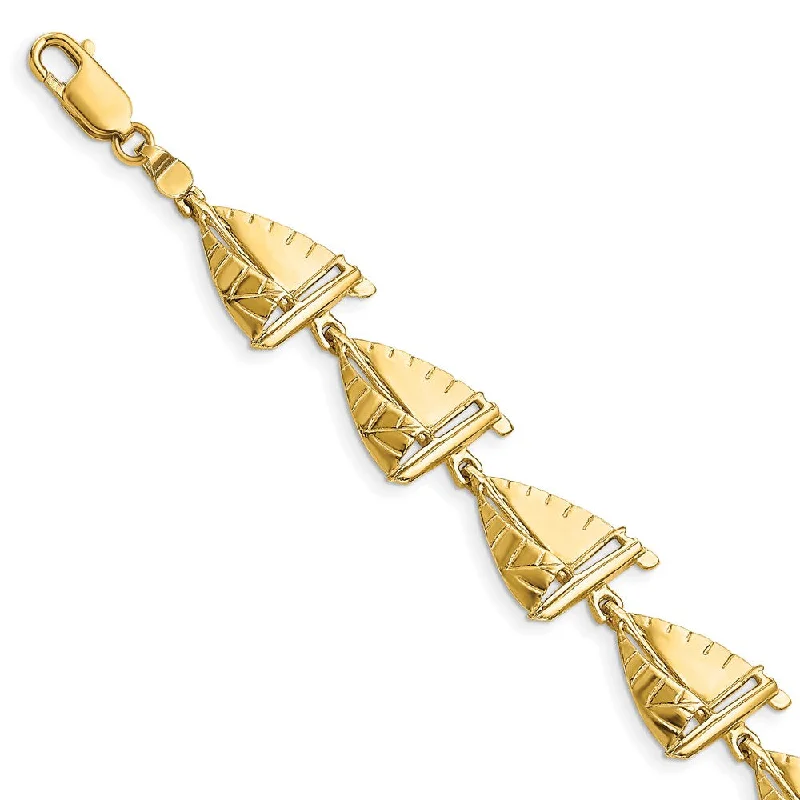 Women’s chain bracelets-14k Sailboat Bracelet-WBC-FB1794-7.5