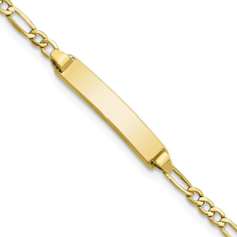 Women’s engraved silver bracelets-10k Yellow Gold Semi-solid Figaro Link ID Bracelet, 5.5" (W-4.4mm)