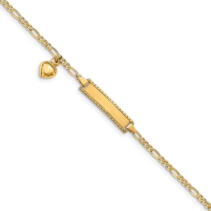 Women’s gemstone charm bracelets-14k Dangling Heart Children's Figaro Link ID Bracelet-WBC-BID55-6