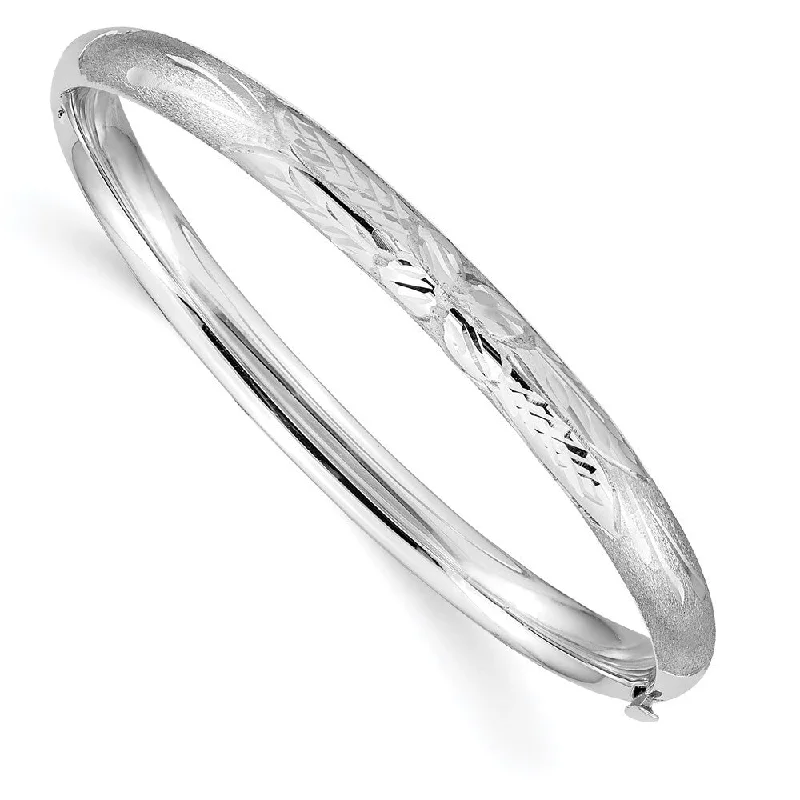 Women’s silver bangles-14k White Gold 5mm 3/16 Florentine Hinged Baby Bangle Bracelet, 6"