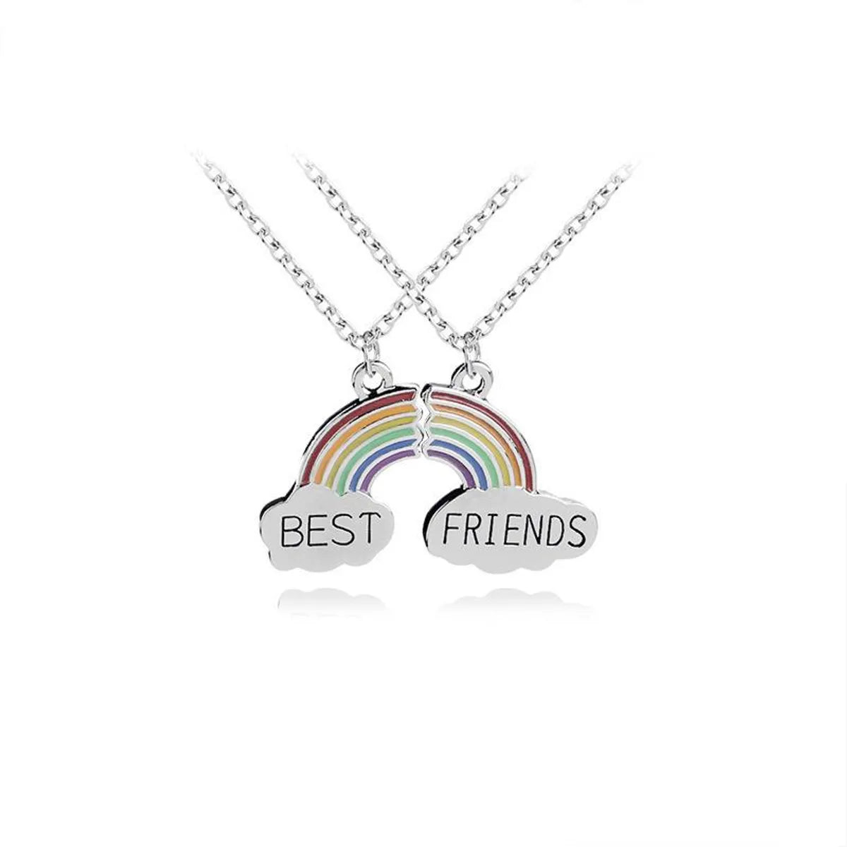 Women’s geometric necklaces-Fashion Creative Rainbow Necklace Best Friends Best Friends Two-petal Stitching Necklace Accessories